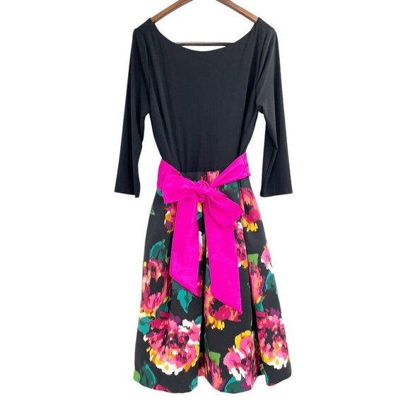 Eliza J Fallie Fit and Flare Floral Jersey Tea Length Belted Dress Womens 14 - Picture 2 of 9